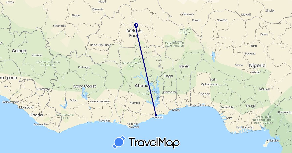 TravelMap itinerary: driving in Burkina Faso, Ghana (Africa)